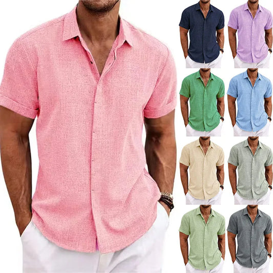 Men's Cotton Linen Short Sleeved Shirt Summer Casual Camisas Harajuku Blusas Mens Shirts Fashion Tops Men Clothing Streetwear