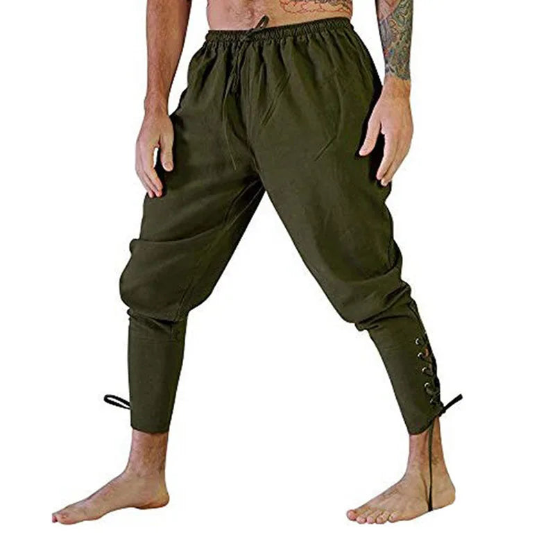 Pirate Pant Viking Costume for Men Renaissance Medieval Pants Drawstring Shorts Halloween Costume Adult Cosplay