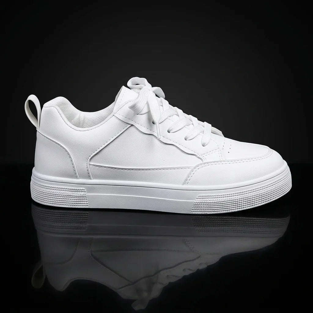 Women White Platform Sneakers 2026 New Fashion Lace Up Skate Shoes Ladies Light Soft Leather Casual Walking Shoes Non Slip Flat Sole All Match Daily Outdoor Comfy Versatile White Trainer Footwear Trendy Minimalist Basic White